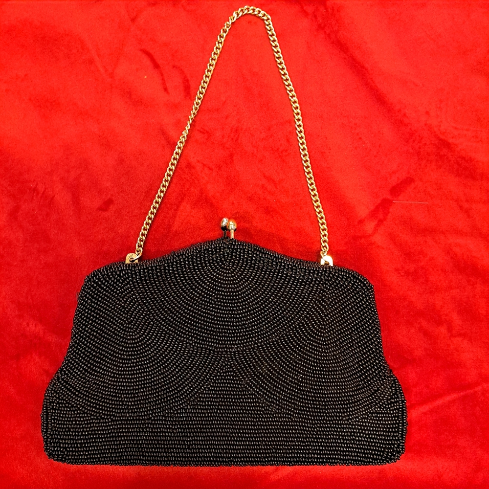 Rare Vtg Black Beaded Clutch Bag By Debbie For John Wind Imports-Japan